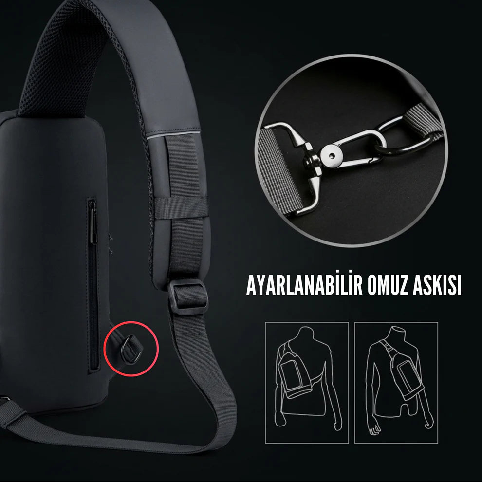 Gezgin Çanta | USB Şarj Kablolu Şifreli Omuz Çantası