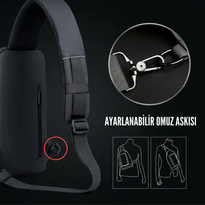 Gezgin Çanta | USB Şarj Kablolu Şifreli Omuz Çantası