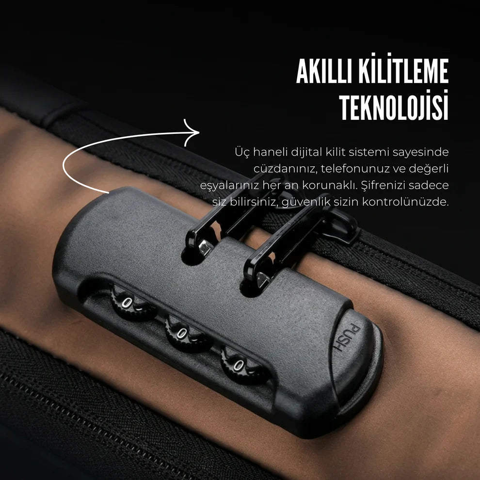 Gezgin Çanta | USB Şarj Kablolu Şifreli Omuz Çantası